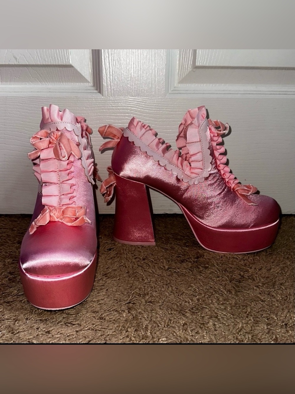 Trickz N Treatz Dolls Kill Pink Ruffle Shoes BISOU BABY Platform Heels 9 Marie - Picture 4 of 16